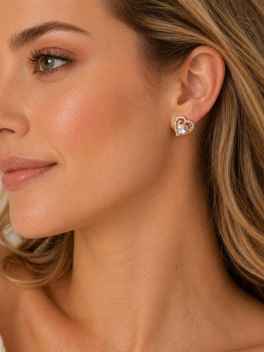 Heart Stud Cubic Zirconia Earrings